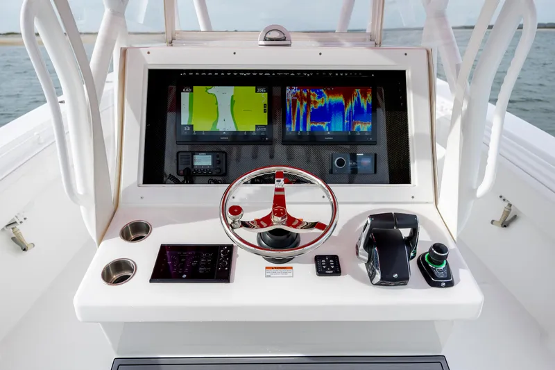  Yacht Photos Pics 2024 SeaHunter 35 Tournament boat dashboard with advanced navigation and control systems.
