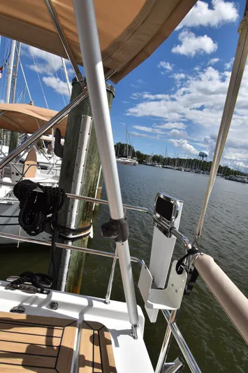 Maelynn Rose Yacht Photos Pics 2019 Hanse 458 yacht docked at marina under blue sky.