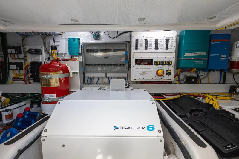 Luca Yacht Photos Pics Engine room of 2023 Sabre 43 Salon Express with Seakeeper 6 stabilizer.