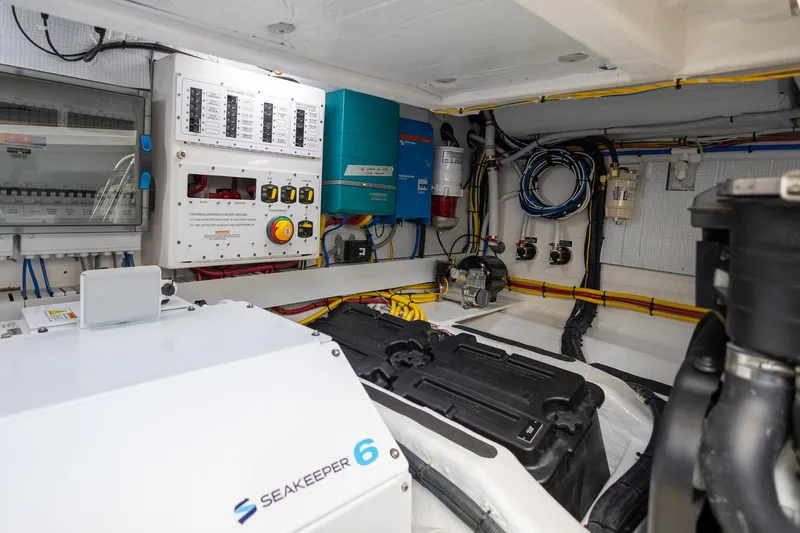 Luca Yacht Photos Pics Engine room of 2023 Sabre 43 Salon Express with Seakeeper 6 stabilizer.