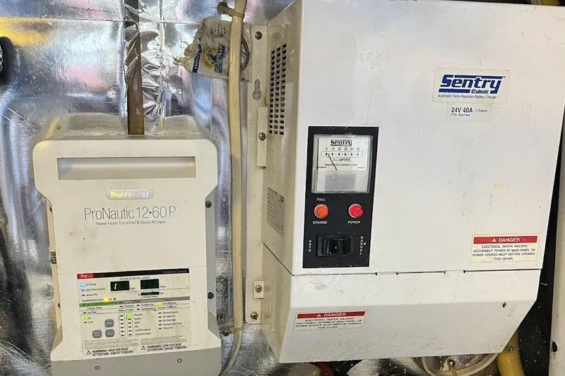 Reel Interest Yacht Photos Pics Battery chargers on a 2002 Ocean Yachts 56 Super Sport boat.