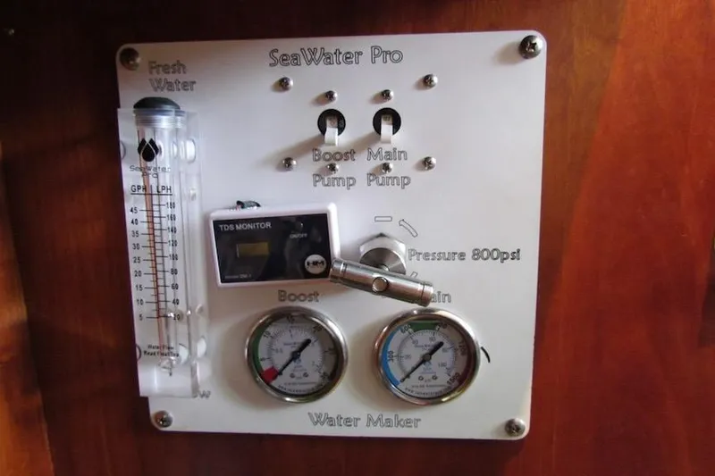  Yacht Photos Pics Control panel of SeaWater Pro water maker on 1992 Hatteras 40 Motor Yacht.