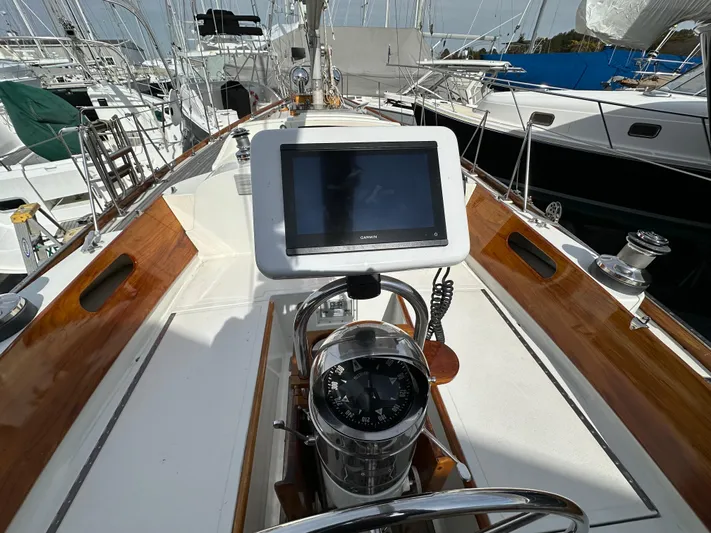  Yacht Photos Pics Cockpit of 1978 Hinckley Bermuda 40 MK III with navigation equipment and compass.