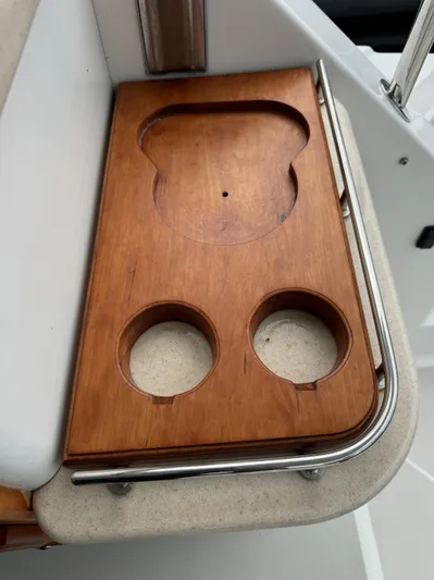 "flying Low" Yacht Photos Pics Wooden cup holder on a 2008 Back Cove 33 boat.