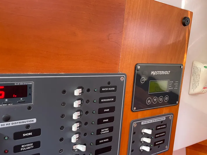 "flying Low" Yacht Photos Pics Electrical control panel on a 2008 Back Cove 33 boat, featuring Mastervolt system.