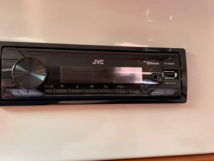 "flying Low" Yacht Photos Pics JVC car stereo with Bluetooth and USB port in a 2008 Back Cove 33 boat.
