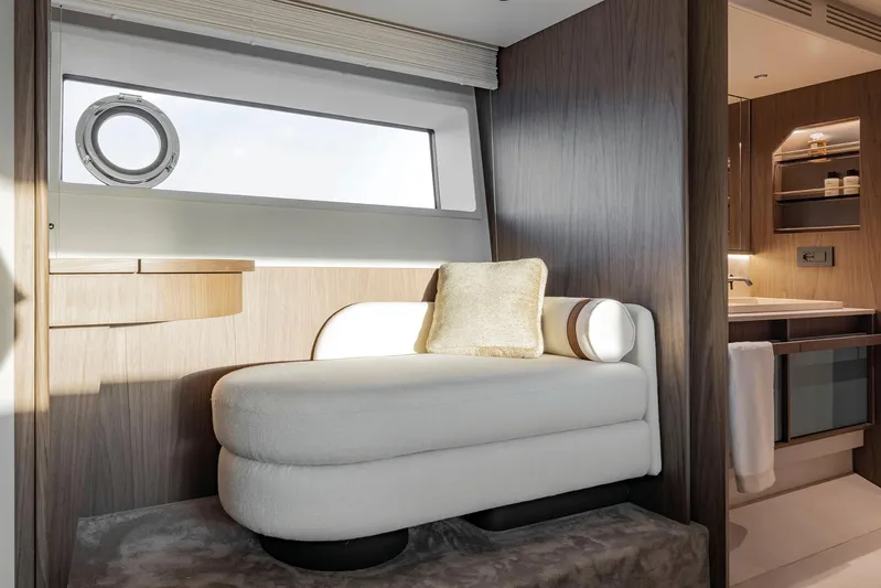  Yacht Photos Pics Luxurious interior of 2025 Azimut Fly 72 yacht with elegant seating and modern design.