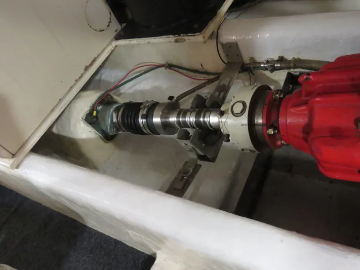 Patient Lady Yacht Photos Pics Drive shaft of a 1987 DeFever 49 Pilothouse yacht.
