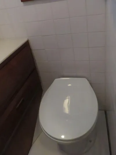Patient Lady Yacht Photos Pics Toilet in DeFever 49 Pilothouse, year 1987.