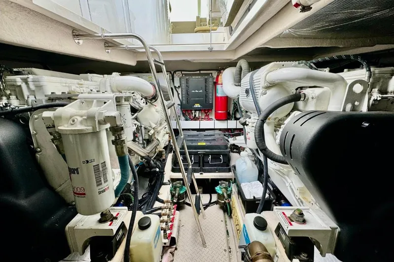 Yacht Photos Pics Engine room of 2008 Sea Ray 48 Sundancer yacht, featuring dual engines and equipment.