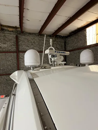  Yacht Photos Pics 2002 Sunseeker Predator 61 yacht radar equipment in a storage facility.