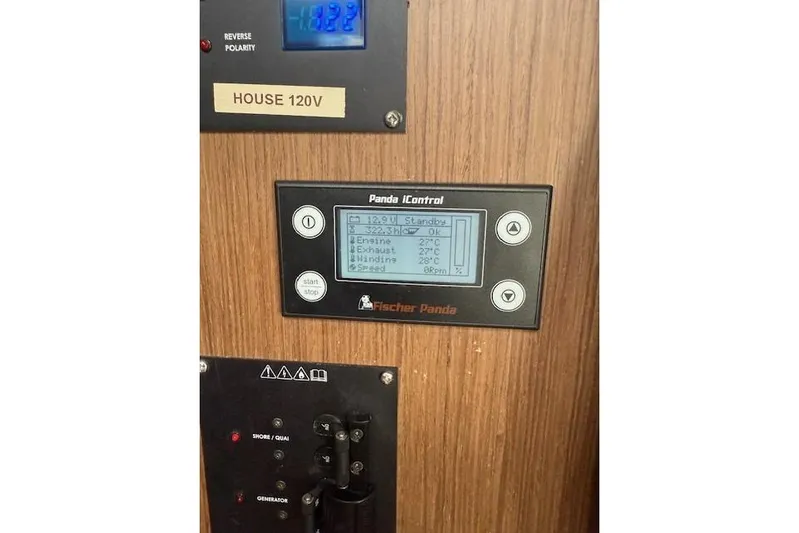 Venture Yacht Photos Pics Control panel on 2024 Beneteau Antares 11 boat, featuring Fischer Panda iControl display.