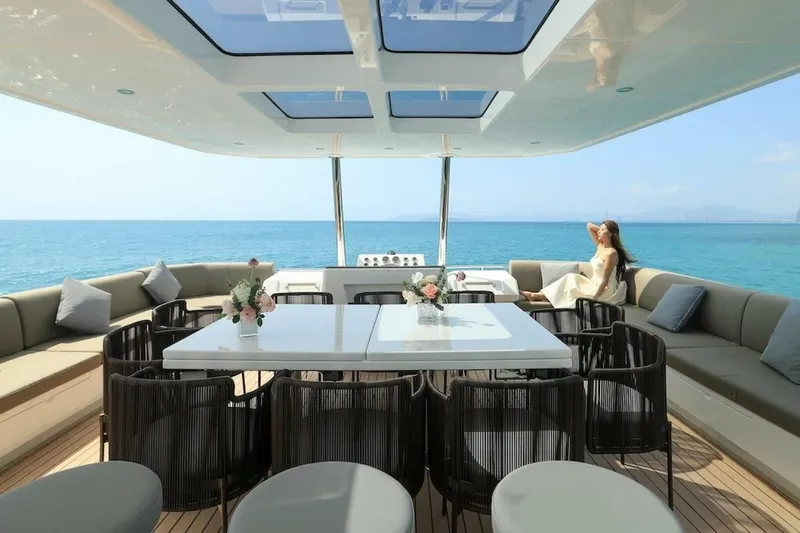  Yacht Photos Pics Luxurious GZ Yachts TY560, 2025 model, with elegant seating and ocean view.