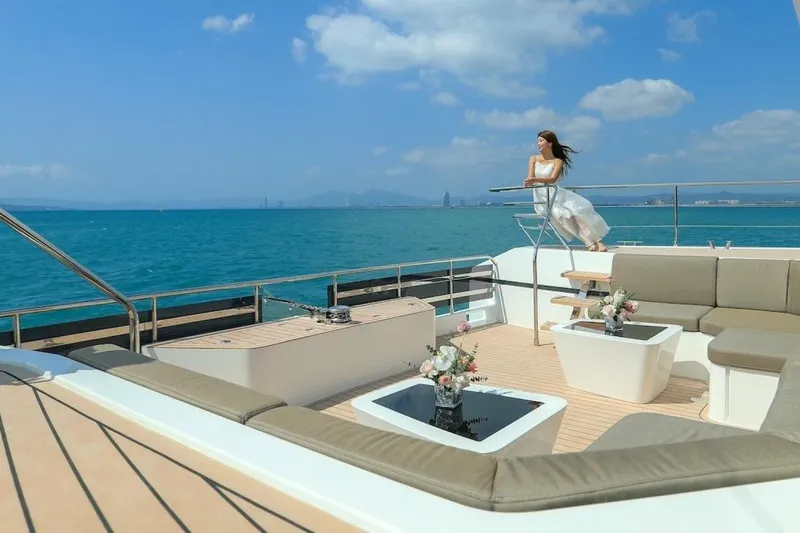  Yacht Photos Pics Luxurious 2025 GZ Yachts TY560 with elegant deck seating and ocean view.