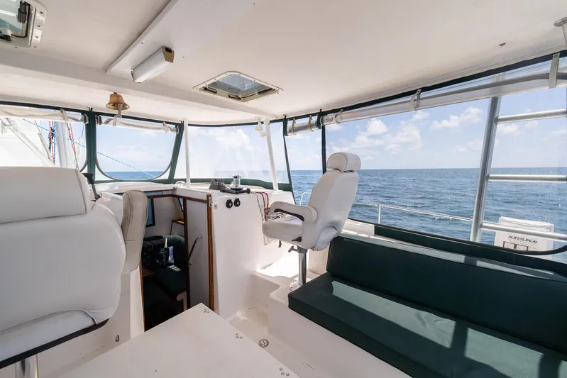 Shamrock Yacht Photos Pics Interior of 2002 Endeavour 44 Sail Catamaran with ocean view.