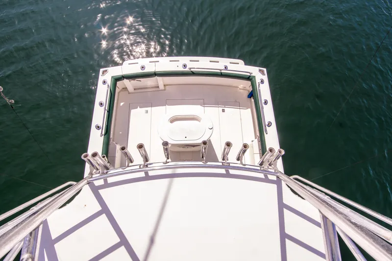 Dos Panchos Yacht Photos Pics 1997 Cabo 35 Express boat deck view over water.