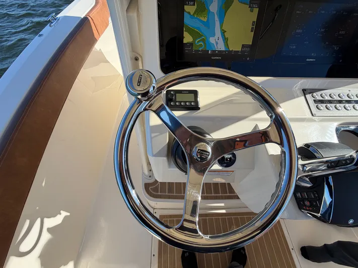  Yacht Photos Pics 2026 Scout 277 LXF helm with Garmin navigation system.