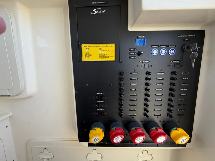  Yacht Photos Pics Control panel of the 2026 Scout 277 LXF boat.