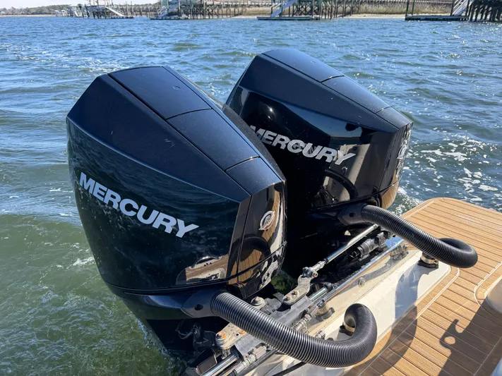  Yacht Photos Pics Two Mercury outboard engines on a 2026 Scout 277 LXF boat.