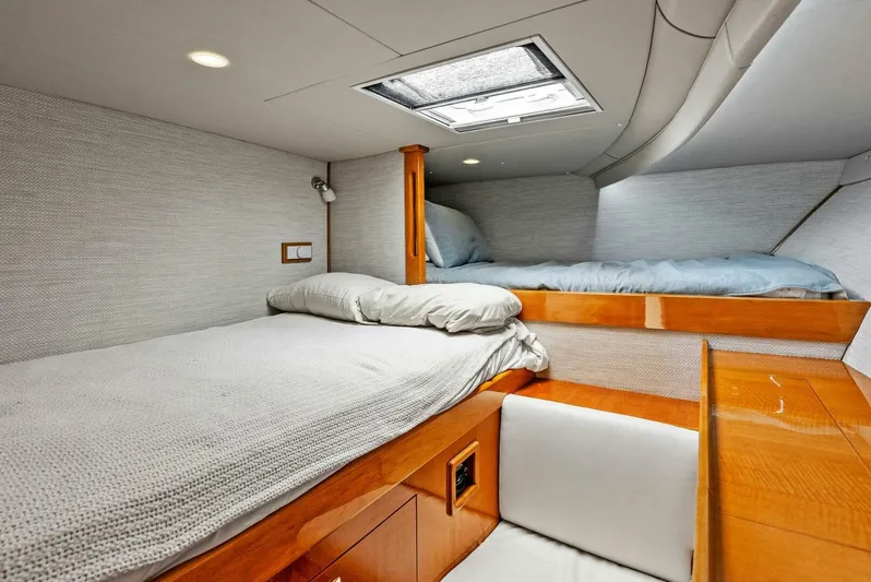  Yacht Photos Pics Interior cabin of 2020 Calcutta 480 Catamaran with twin beds and skylight.