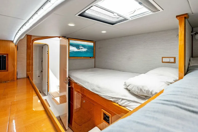  Yacht Photos Pics Interior cabin of 2020 Calcutta 480 Catamaran with bed and skylight.