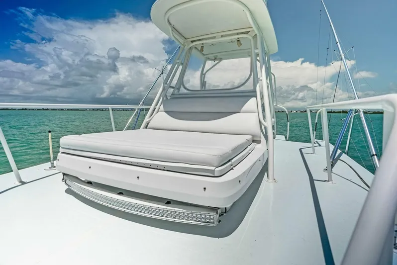  Yacht Photos Pics 2020 Calcutta 480 Catamaran deck with cushioned seating and ocean view.