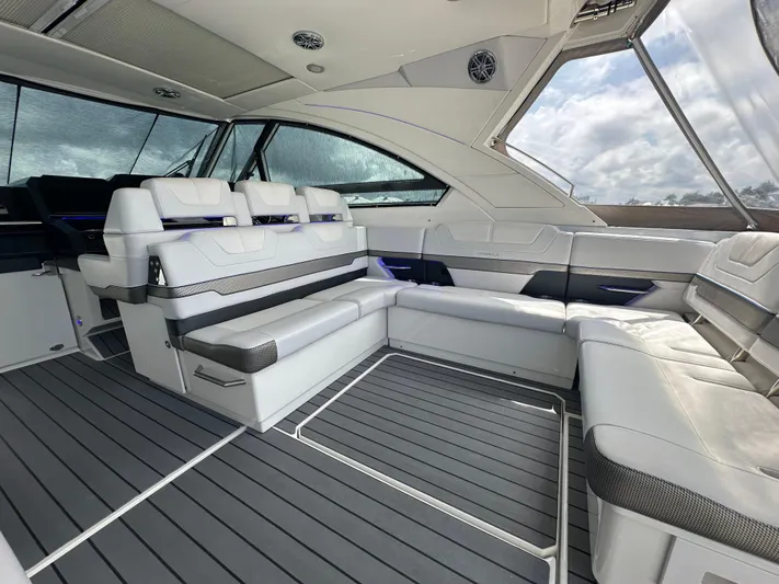  Yacht Photos Pics Luxurious interior of 2021 Formula 400 Super Sport Crossover yacht with sleek seating and modern design.