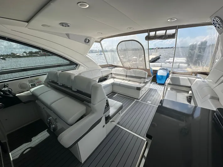  Yacht Photos Pics Luxurious interior of 2021 Formula 400 Super Sport Crossover yacht with spacious seating.