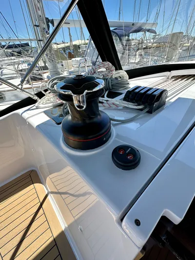 Hard Loaded Yacht Photos Pics 2024 Elan Impression 43 yacht deck with winch and control panel.