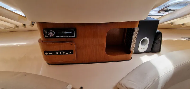 Lambada Yacht Photos Pics Interior of a 1993 Lagoon 47 yacht with audio system and speaker.