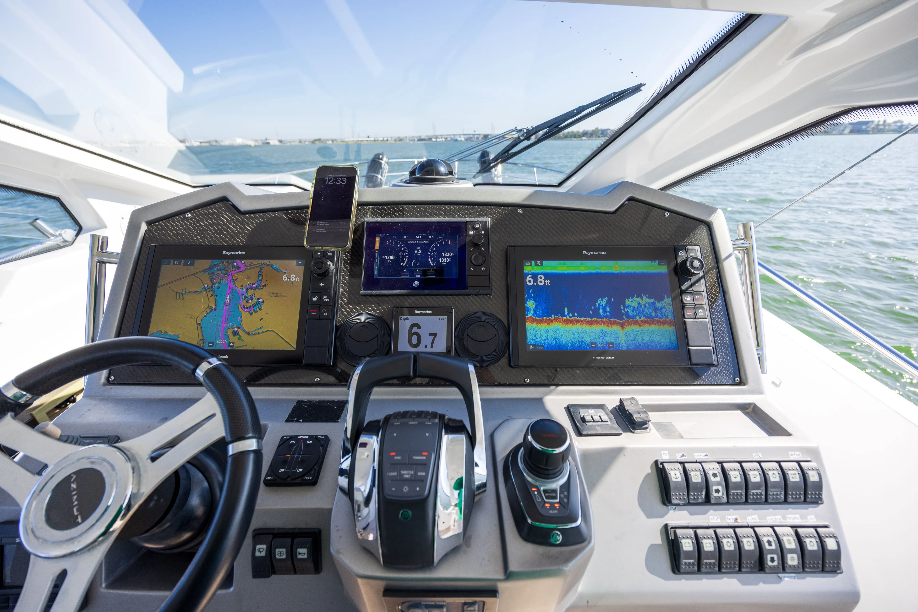  Yacht Photos Pics 2018 Azimut Verve 40 cockpit with advanced navigation technology.