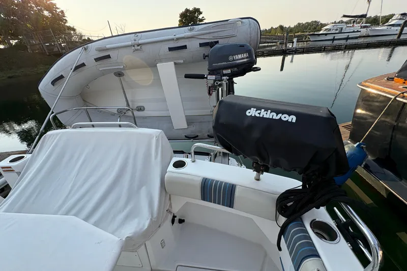Miller Time Yacht Photos Pics 2018 Cutwater C-30 CB boat with Yamaha motor and Dickinson grill at a marina.