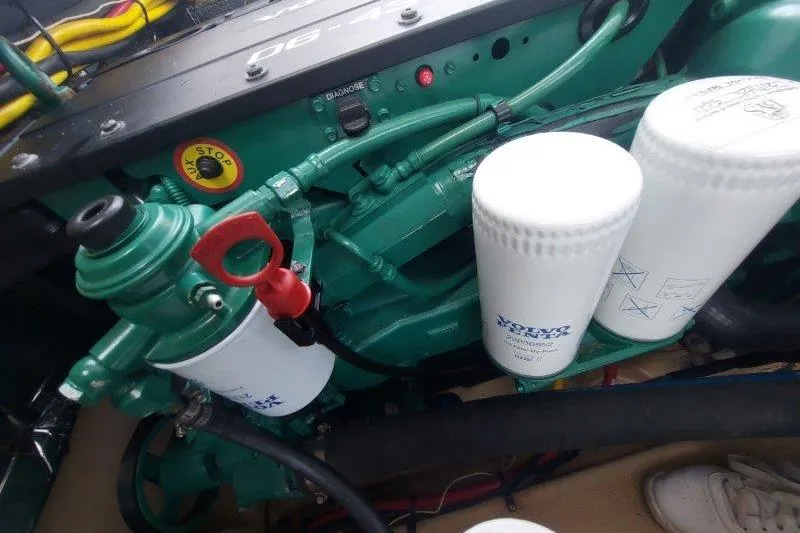 Miller Time Yacht Photos Pics Engine components of a 2018 Cutwater C-30 CB boat, featuring Volvo filters.