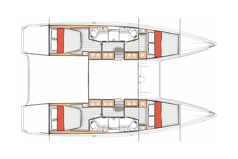 Tbd Yacht Photos Pics Floor plan of 2026 Excess 13 catamaran, featuring spacious cabins and modern layout.