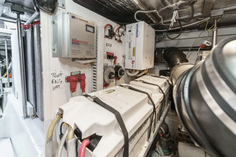  Yacht Photos Pics Engine room of 2003 Carver 570 Voyager Pilothouse with electrical components and wiring.