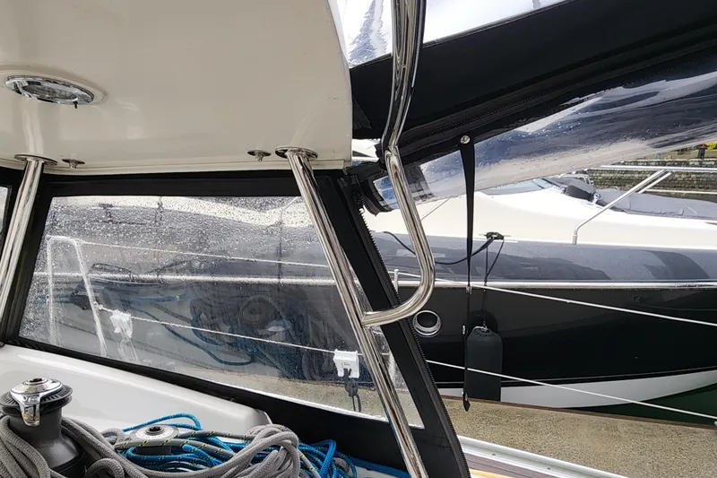 Danza Yacht Photos Pics Interior view of a 2007 Hanse 400e yacht with ropes and winch.