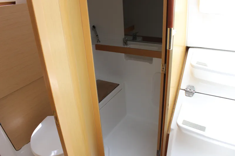 Silver Lining Yacht Photos Pics Interior of Beneteau Oceanis 35 yacht, bathroom view, year 2015.
