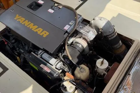 Ilona Yacht Photos Pics Engine compartment of a 2005 Custom Gannon & Benjamin boat with Yanmar engine.