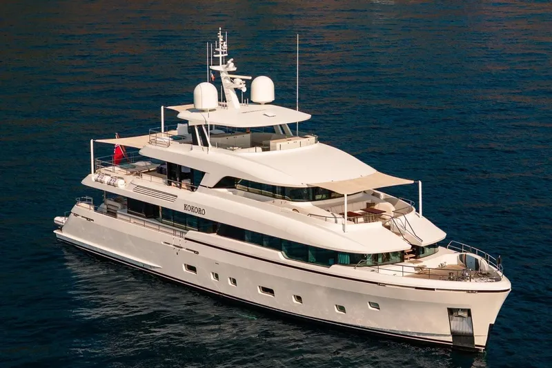 Kokoro Yacht Photos Pics Luxurious 2020 Moonen Martinique YN1 yacht cruising on serene blue waters.