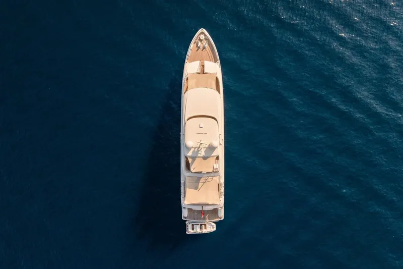 Kokoro Yacht Photos Pics Aerial view of 2020 Moonen Martinique YN1 yacht on deep blue ocean.