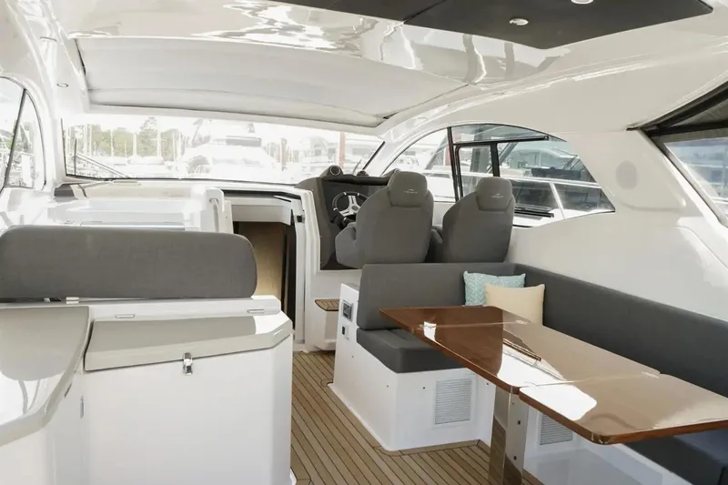  Yacht Photos Pics Luxurious interior of 2024 Azimut Atlantis 45 yacht with modern seating and sleek design.
