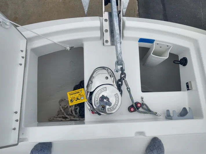 Paul's Legacy Yacht Photos Pics 2023 Beneteau Flyer 9 SUNdeck anchor system with storage compartments and winch.