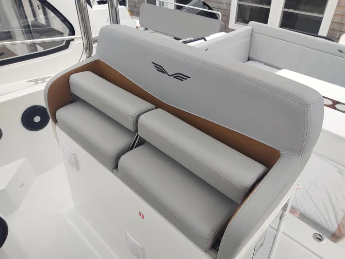 Paul's Legacy Yacht Photos Pics 2023 Beneteau Flyer 9 SUNdeck boat seating with modern design and comfortable cushions.