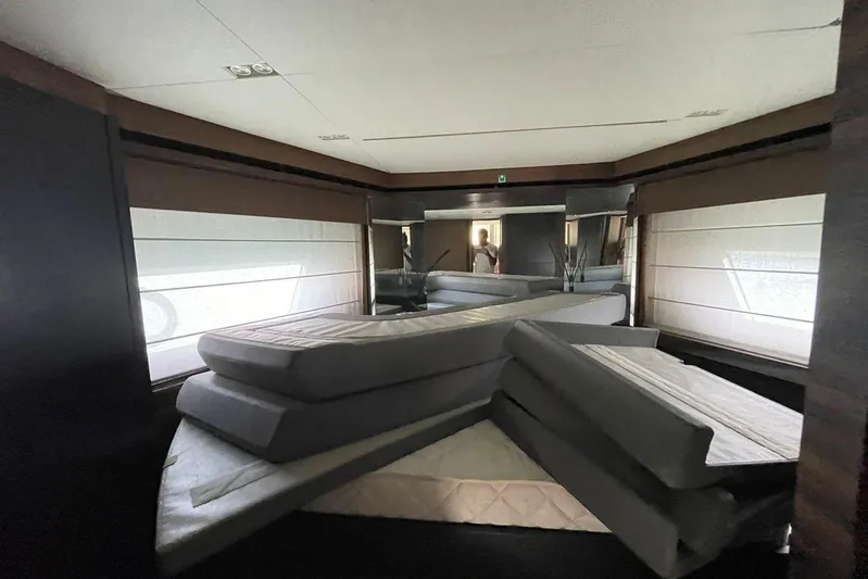  Yacht Photos Pics Luxurious Ferretti Yachts 670 interior with stacked mattresses, 2021 model.