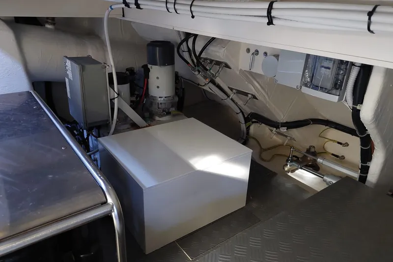  Yacht Photos Pics Engine room of 2021 Ferretti Yachts 670, showcasing mechanical and electrical components.