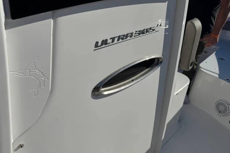  Yacht Photos Pics 2024 Sea Hunt Ultra 305 SE boat interior detail with logo and design elements.