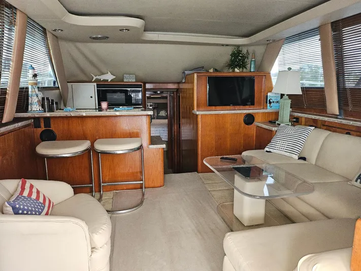 Relentless Yacht Photos Pics Luxurious interior of a 1993 Tiara Yachts 4300 Convertible with modern amenities.