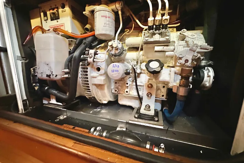 Eos Yacht Photos Pics Engine compartment of a 2006 Passport 470, showcasing mechanical components and fuel system.