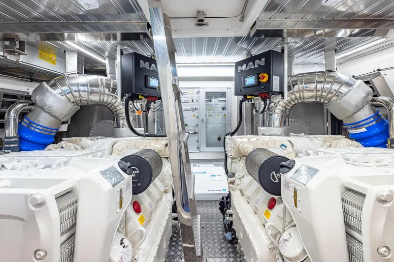  Yacht Photos Pics Engine room of 2024 Astondoa 66 Flybridge yacht with MAN engines and advanced systems.