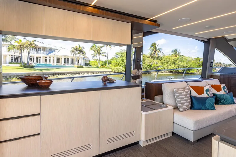  Yacht Photos Pics Luxurious interior of 2024 Astondoa 66 Flybridge yacht with modern design and scenic view.